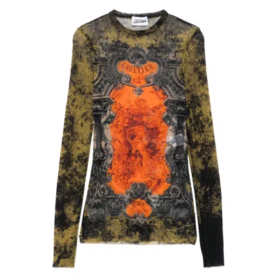 Jean Paul Gaultier Graphic Print Sheer Fabric Tops In Black
