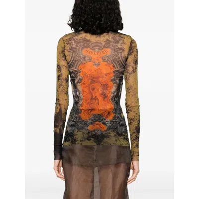 Jean Paul Gaultier Graphic Print Sheer Fabric Tops In Black