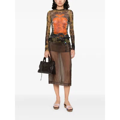 Jean Paul Gaultier Graphic Print Sheer Fabric Tops In Black