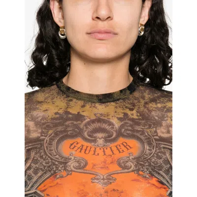 Jean Paul Gaultier Graphic Print Sheer Fabric Tops In Black