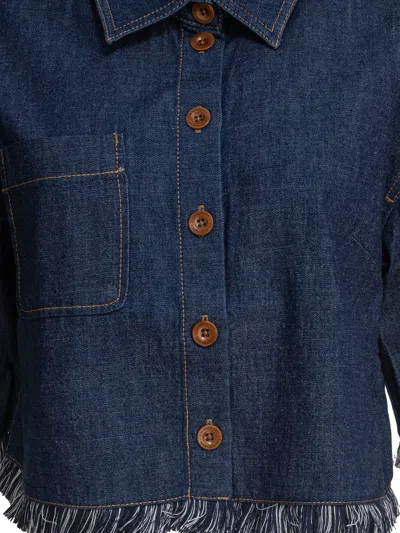 Zimmermann Rhiannon Fringe Denim Shirt Shirts Blue