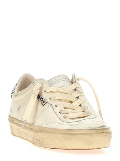 Golden Goose Soul Star Distressed Leather Sneakers With Glittered Heel Tab Shoes In White