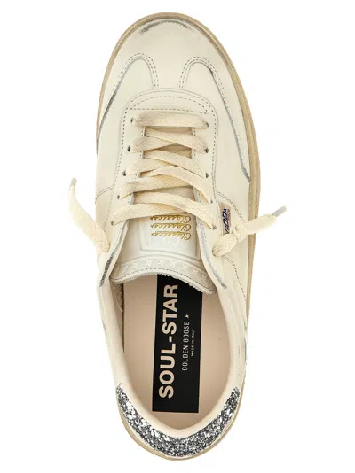 Golden Goose Soul Star Distressed Leather Sneakers With Glittered Heel Tab Shoes In White