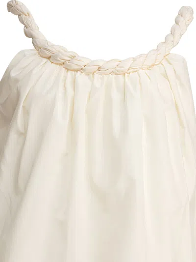 Loulou De Saison Gathered Beige Top With Braided Strap And Flowing Silhouette In Neutral