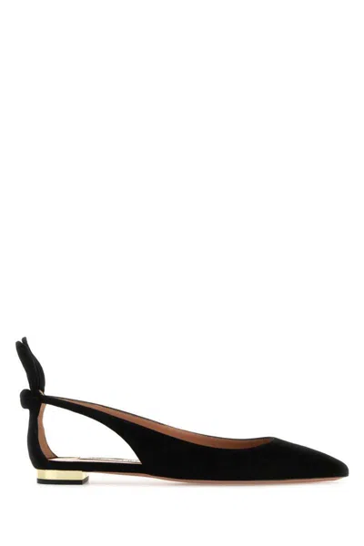 Aquazzura Aquazzurra Bow Tie Ballerina In Black Suede