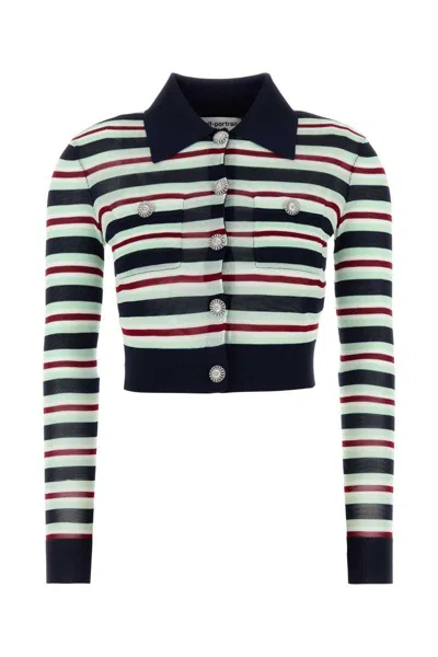 Self-portrait Navy Striped Viscose Knit Sweaters And Cardigans Multicolor In Multi