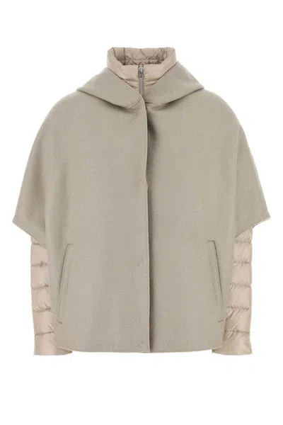 Herno Beige Cape-style Padded Jacket In Gray