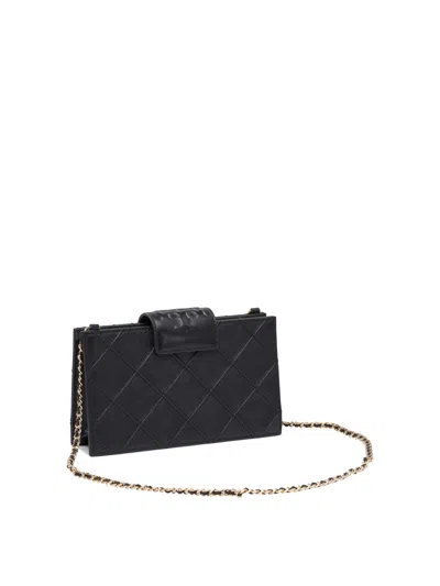 Tory Burch Black Mini Fleming Chain Wallet In Black