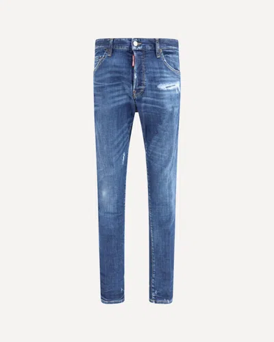 Dsquared2 Blue Jeans With Ripped Details And Logo Patch On The Rear In Blue