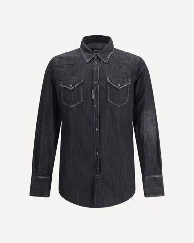 Dsquared2 Dsquared Black Denim Classic Western Shirt In Multi