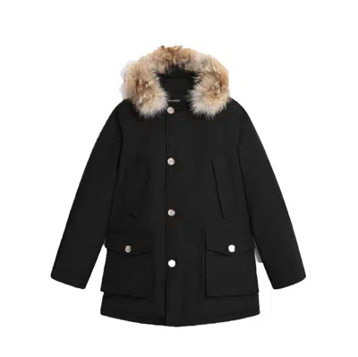 Woolrich Arctic Anorak In Ramar Cloth With Removable Fur In Black