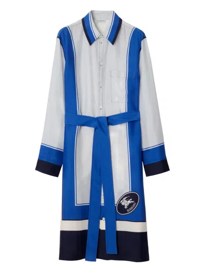 Burberry Knight Stamp Box Silk Shirt Dress In Multi