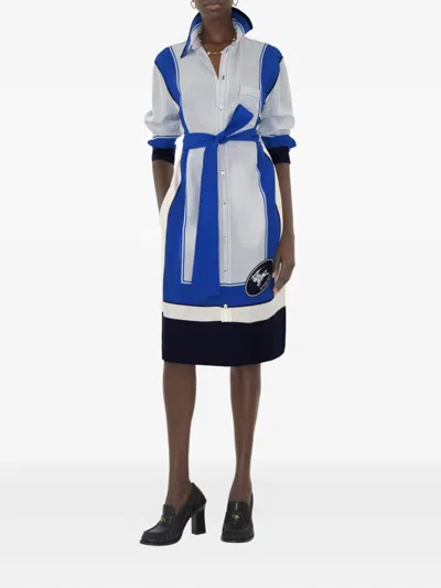 Burberry Knight Stamp Box Silk Shirt Dress In Multi