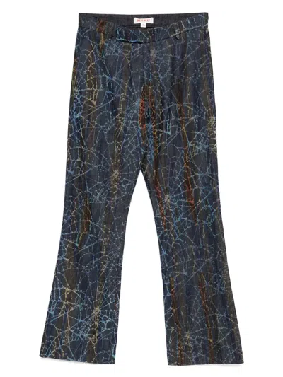 Masu Flocky Rainbow Web Flare Pants In Blue