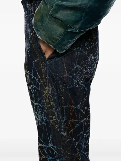 Masu Flocky Rainbow Web Flare Pants In Blue