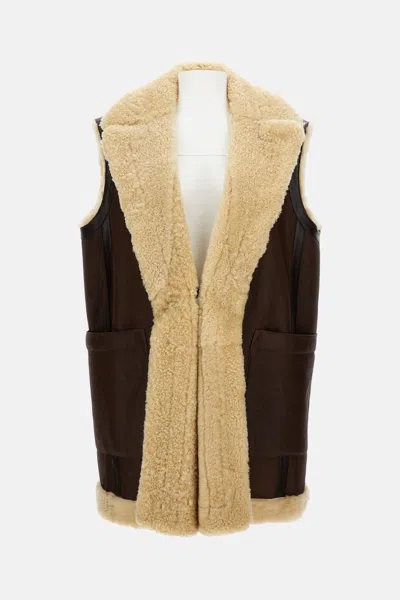Bottega Veneta Calfskin Long Vest With Sleeveless Design In Neutral
