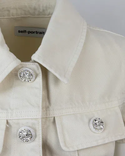 Self-portrait Structured Beige Dress With Classic Collar And Flap Pockets In Neutral