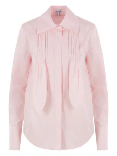 Loewe Poplin Shirt With Pleated Neck Tie In Pink
