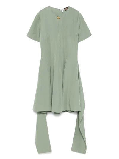 Loewe Linen-blend Midi Dress With Front Knot In Green