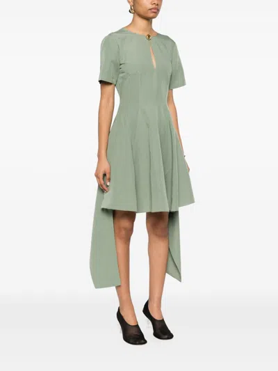 Loewe Linen-blend Midi Dress With Front Knot In Green