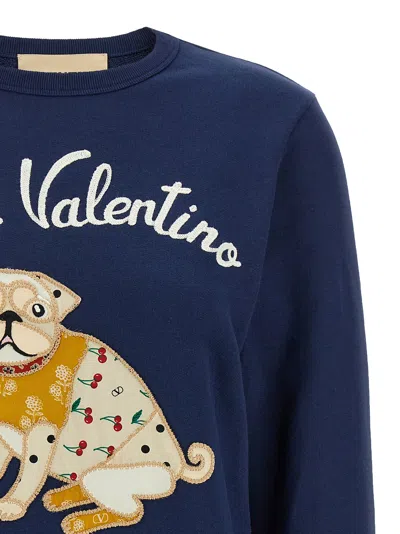 Valentino Dog Design Cotton Sweatshirt In Blue