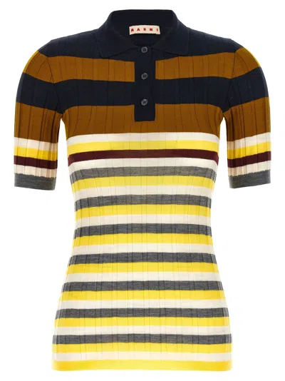 Marni Ribbed Texture Wool Polo Shirt In Multi