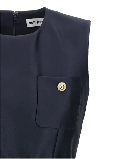 Self-portrait Sleeveless Dress With Pockets Self Portrait In Blue