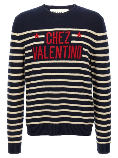 Valentino Chez  Wool Striped Sweater In Black