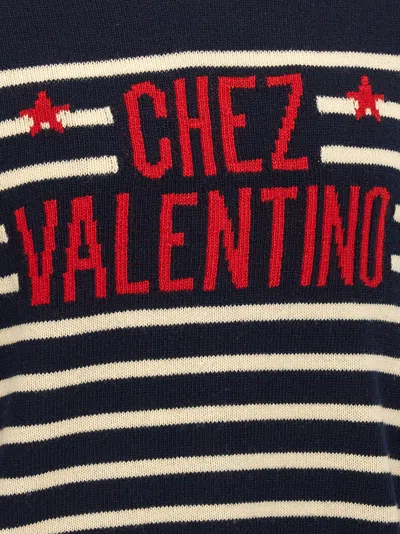 Valentino Chez  Wool Striped Sweater In Black