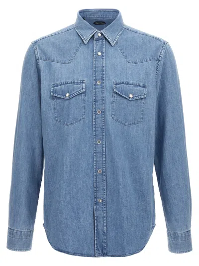 Tom Ford Cotton Denim Shirt In Blue