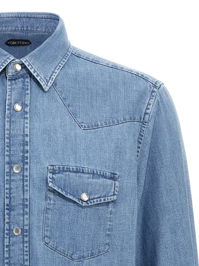 Tom Ford Cotton Denim Shirt In Blue