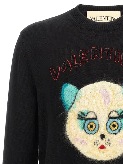 Valentino Wool Cotton Chat De La Maison Sweater In Black