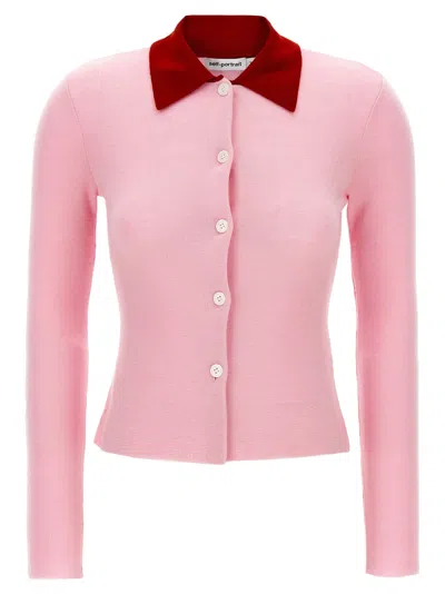 Self-portrait Merino Wool Cardigan In Pink