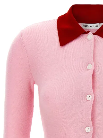 Self-portrait Merino Wool Cardigan In Pink