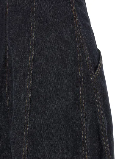 Self-portrait V-neck Denim Flared Midi Dress In Blue