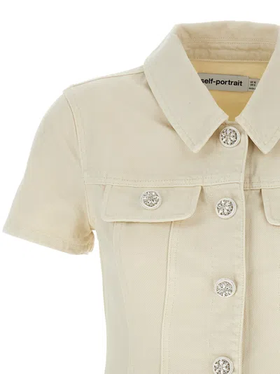 Self-portrait Mini Cream Collared Denim Dress In Multi