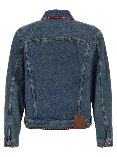 Valentino Denim Jacket With Multicolor Embroidery In Blue