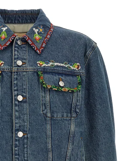 Valentino Denim Jacket With Multicolor Embroidery In Blue