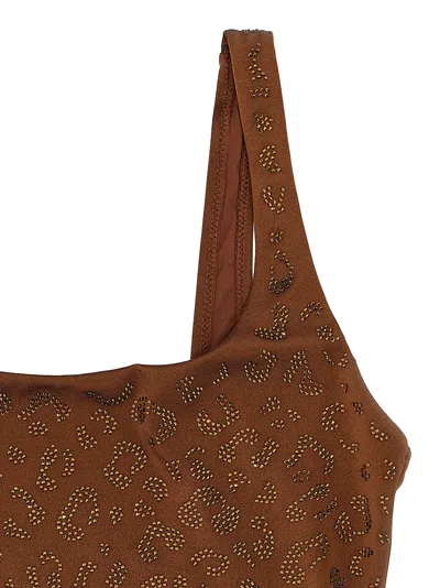 Mc2 Saint Barth Lora One Piece Leopard With Rhinestones In Brown