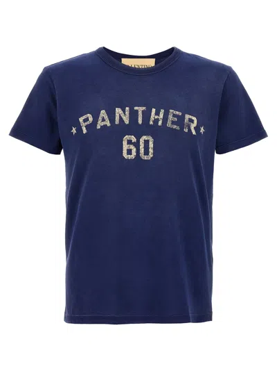 Valentino Panther Graphic Print Crew Neck T-shirt In Blue