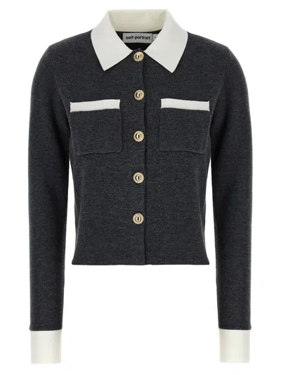 Self-portrait Cardigan With Contrasting Collar In Black