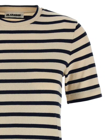 Jil Sander Striped Cotton T-shirt In Neutral