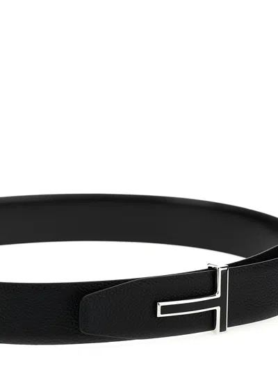 Tom Ford Shiny Smooth Calf Reversible T Belt 40 Mm In Black