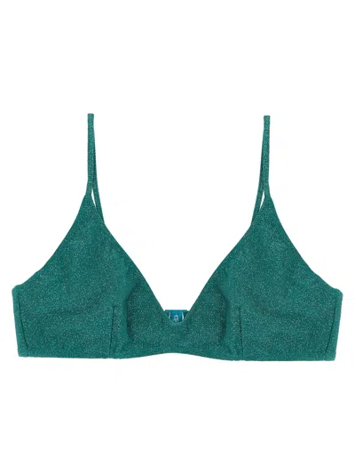 Mc2 Saint Barth Paloma Lurex Triangle Bikini Top In Green