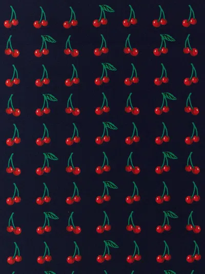 Valentino Cherry Print Polka Dot Border Scarf In Blue