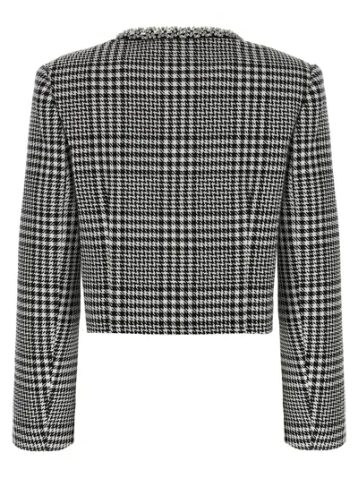 Self-portrait Houndstooth Jacket With Crystals In Gray