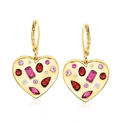 Ross-simons Multi-gemstone Heart Drop Earrings In 18kt Gold Over Sterling