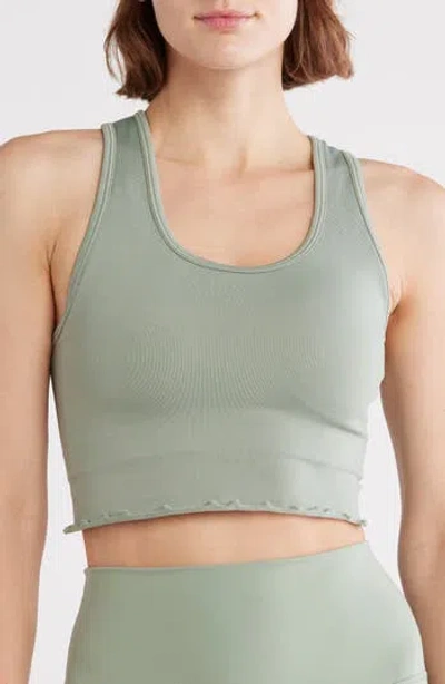 Yogalicious Seamless Hollywood Lettuce Edge Racerback Bralette In Gray