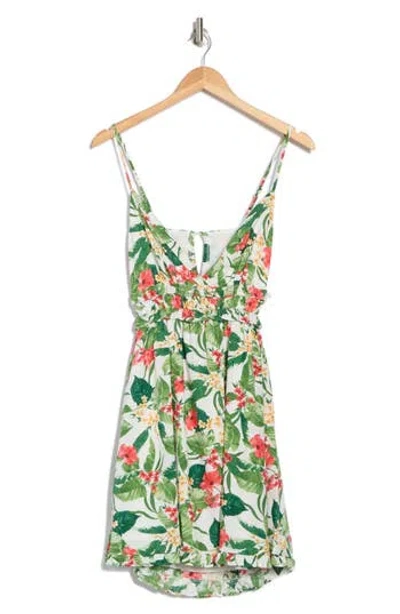 Wayf Shirred Linen Blend Minidress In Multi