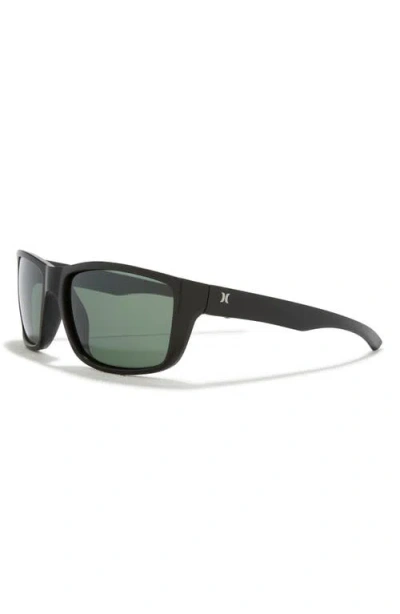 Hurley 52mm Beveled Polarized Rectangular Wrap Sunglasses In Green